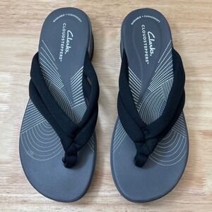 Clarks Cloudsteppers Arla Glitz Black Grey Wedge Flip Flop Sandals Womens‎ 7 M